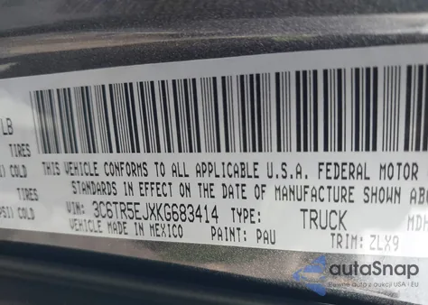 2019 Ram 2500 Power Wagon 4X4 6'4 Box z USA, uszkodzony, nr VIN 3C6TR5EJXKG683414